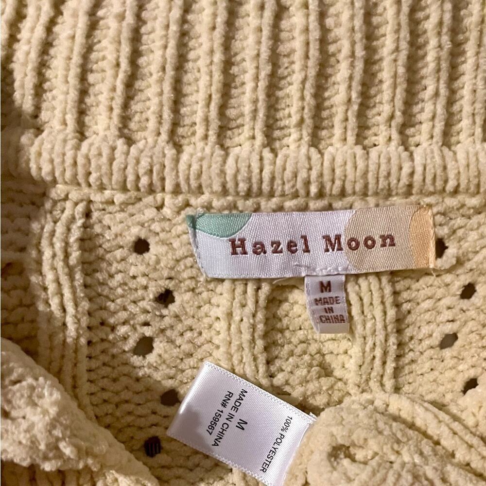 Hazel Moon Size Medium Loose Knit Collared Cropped Sweater - Picture 4 of 5